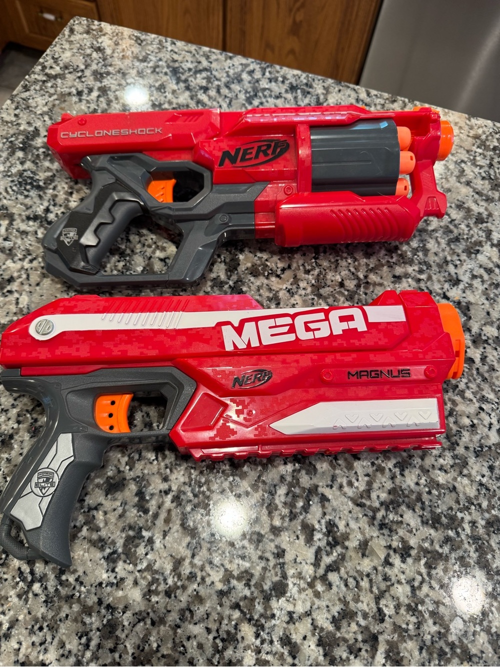 Nerf Red Mega Magnus & CycloneShock Blaster Pair